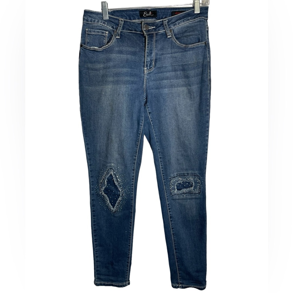 EARL jeans size 10 blue skinny jeans with rhinestone studded embellishments 💙